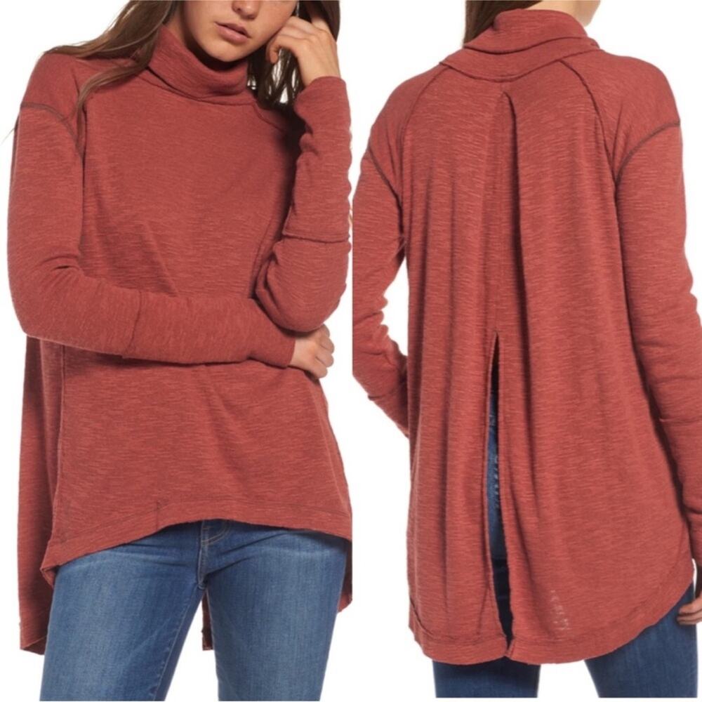 Free People We The Free Sienna Rust Red Split Back Turtleneck Thermal XS